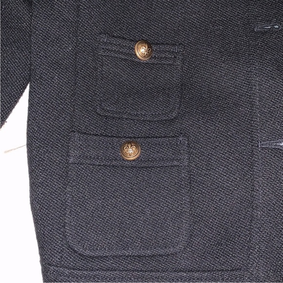 J. Crew Black Wool Pique Sultana Jacket Cropped blazer Gold Buttons pockets - Picture 8 of 9